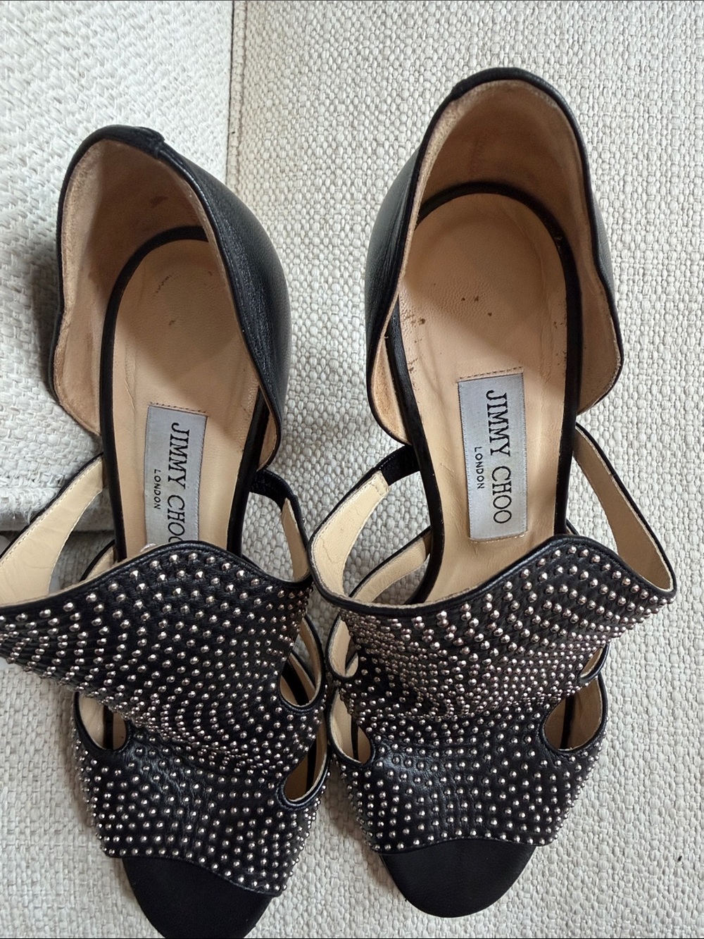 Jimmy Choo Black Studded Cutout High Heel Sandals - Picture 7 of 7